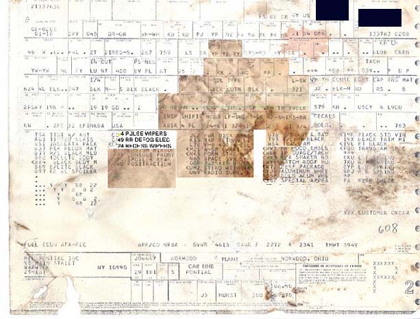Copy of my build sheet showing mine is a genuine Y-82 SE.  I used Adobe Photo Shop and a picture of another build sheet to fix the big hole eaten by a mouse.